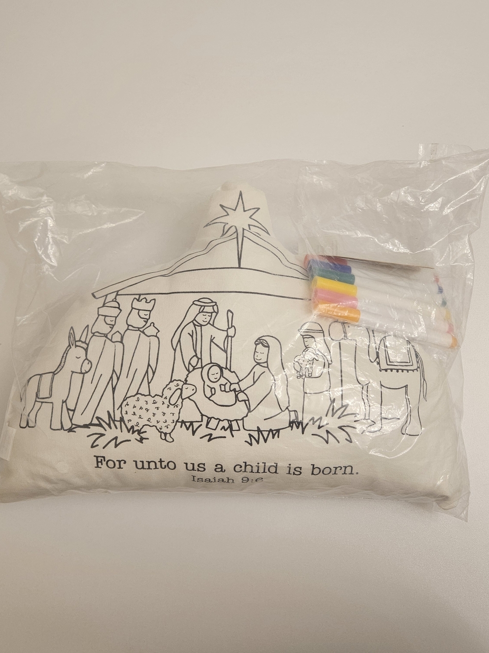 Color-Your-Own Nativity Pillow - Cream Background Mud Pie Nativity Doodle Pillow